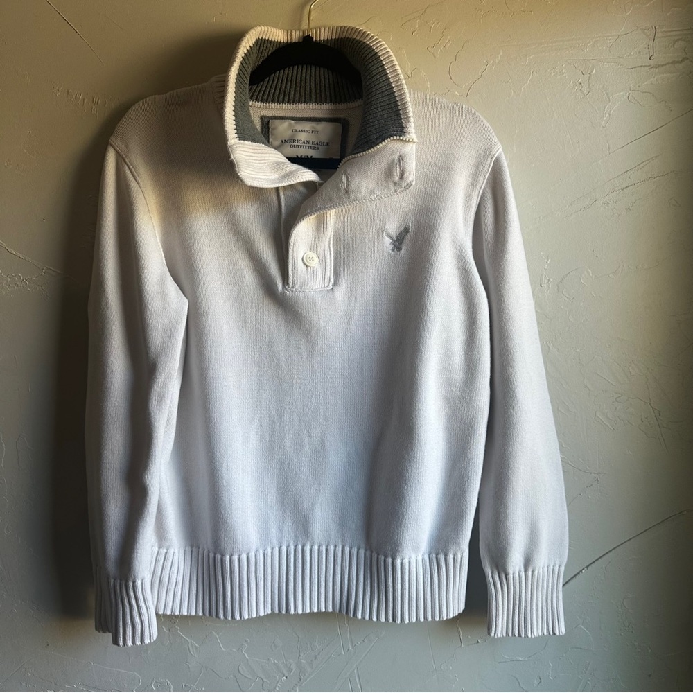 American Eagle Y2K Quarter Zip/Button Up Heavy Knit Sweater Classic Fit‎ Sz M